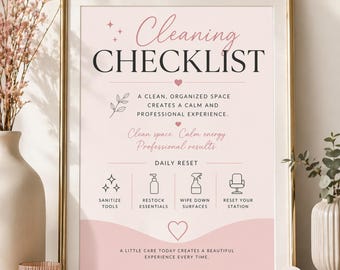 Cleaning Checklist Printable for Salon & Spa, Editable Canva Template, Daily Reset Beauty Business, Esthetician Cleaning List, 8.5x11