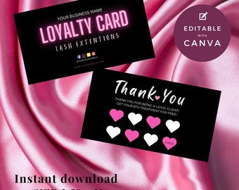Beauty Loyalty Cards, DIY Marketing Card Template Design, Lash Business Card, Customer Reward Card, Loyalty Card, Canva Template, LT-LC