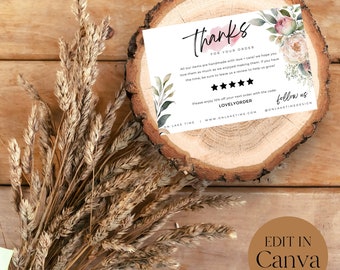 CANVA Editable Floral Business Thank You Insert card Template, Spa, Beauty, Lash Thank you Card, Packaging Thank You For Your Order Add Logo
