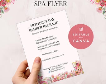 Mother’s Day Spa Flyer Template, Editable Canva Flyer, Beauty Salon Promotion, Facial Massage Package, Instant Download, 8.5x11, Salon Flyer