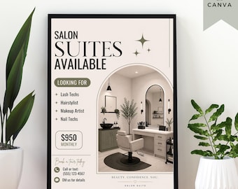 Salon Suite Flyer Template, Booth Rental Flyer, Beauty Studio Leasing Ad, Editable Canva Template, Hair Stylist Chair Rental Flyer, Day Spa
