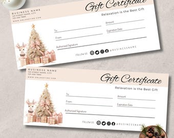 Spa Gift Certificate, Festive gift idea, Holiday Salon present, Customizable coupon, Christmas spa for her, Editable card, Beauty coupon,GC