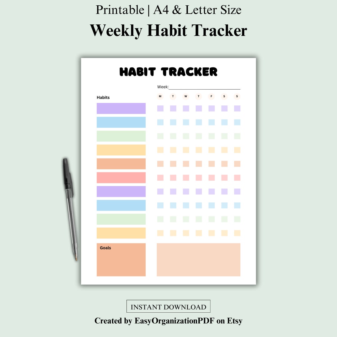 Printable Habit Tracker, Habit Tracking PDF, Habit Print, Daily Habit ...
