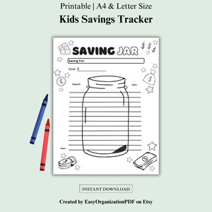 Kids Savings Tracker, Savings Challenge, Saving Goal, Savings Challenge Printable, A4/Letter, Instant Download, Coloring Page Print