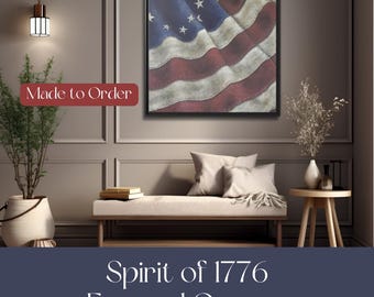 Lienzo decorativo con la bandera estadounidense enmarcado, estrellas y rayas vintage, lámina decorativa patriótica americana.