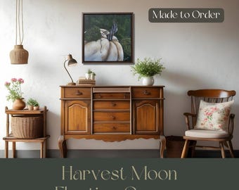 Lienzo de calabaza: Arte mural otoñal de estilo rústico - "Luna de la cosecha"