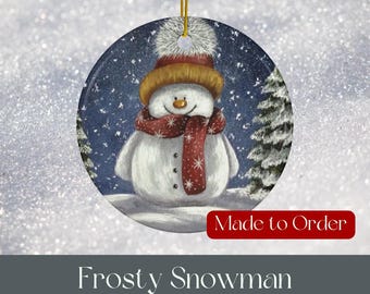 Adorno de muñeco de nieve de cerámica de doble cara: decoración navideña festiva