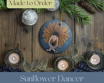 Adorno de bailarina personalizado: recuerdo de baile con tutú de girasol