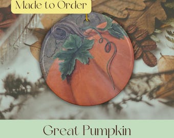 Adorno de cerámica de calabaza pintado a mano, decoración otoñal