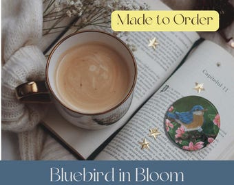 Adorno de pájaro azul de cerámica artesanal: decoración de flores de primavera