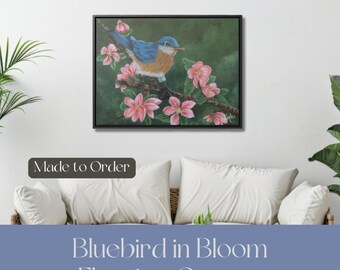 Impresión en lienzo de pájaro azul: Cerezo en flor, arte mural floral