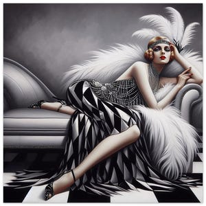 Arte murale Art Deco "La vision en noir et blanc" Design Arlecchino. Stampato su carta semi-lucida classica 12 x 12
