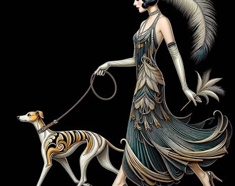 Art Deco Printable Wall - Art Deco &quot;Flapper and Whippet&quot; digital download