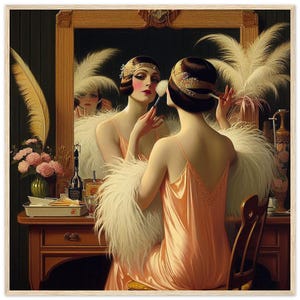 Art Deco Wall Art &quot;Split Personality&quot; Humorous Image Printed on Premium Matte Paper Framed in Black, Natural Wood or Dark Brown.
