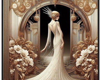 Art Deco "Pureté d’une Mariée" Print, Vintage Bride Style Framed Wall Art Glam Stylish Luxe