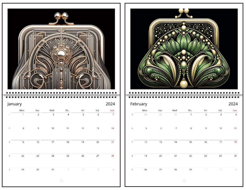 Wall Calendar Art Deco Inspired Stylized Art 8.5 X 11 Etsy