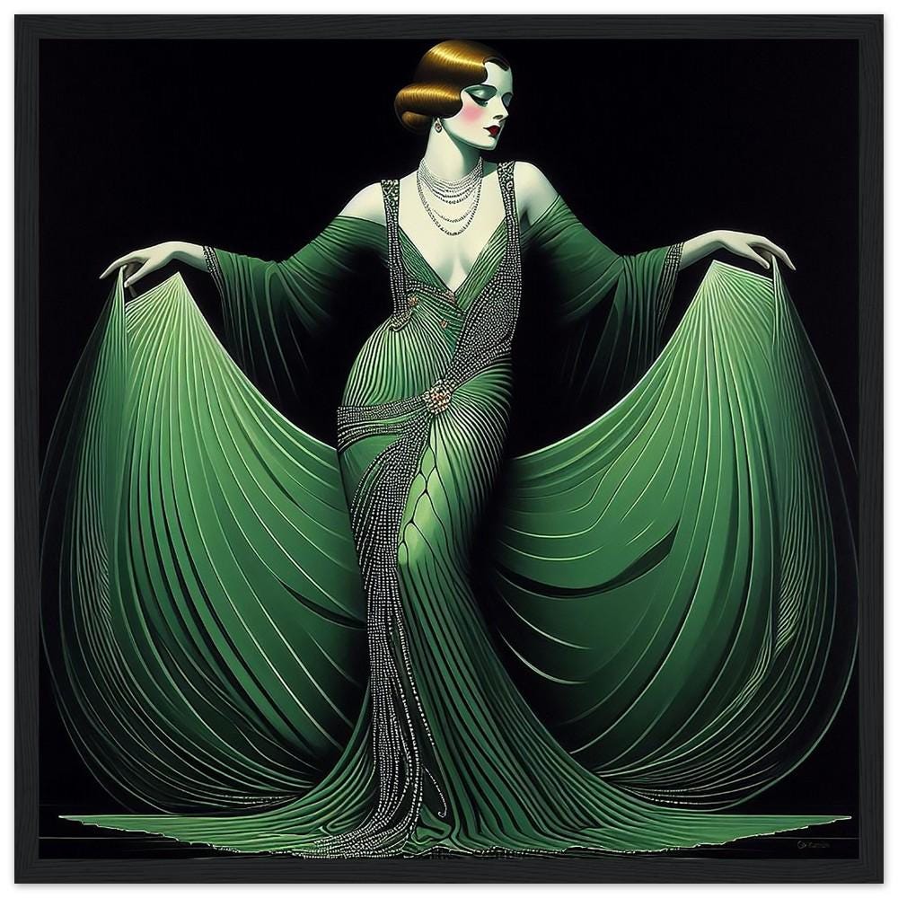 Art Deco Woman Print - Emerald Green Gown, Framed Matte Poster - Etsy