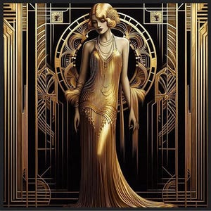 Art Deco Printable Wall Art Deco Golden Goddess art deco wall art, digital download. (Not 3-D, Not Embossed).