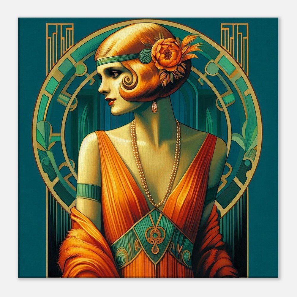 Art Deco Lady in Orange Canvas Print, Flapper Era Wall Art - Etsy