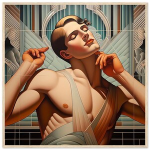 Art-Deco-Wandkunst Wanddetail ""Starker Mann"" Premium Matte Papier in Holz gerahmt." Minimal, Modern, Retro Dekor.