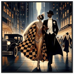 Art Deco Wall Art &quot;Uptown Swells&quot; Printed on Premium Matte Paper Framed in Black, Dark Brown or Natural Wood.