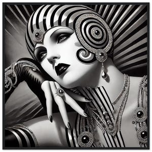 Art Deco Wall Art &quot;High Style&quot; Printed on Premium Matte Paper Framed in Black Wood. Gift for her. Birthday, special occasion.
