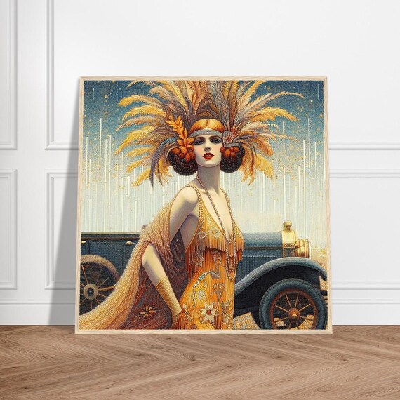 Art Deco Wall Art “mirage” Framed, Elegant, Vintage Car, Glam Jazz