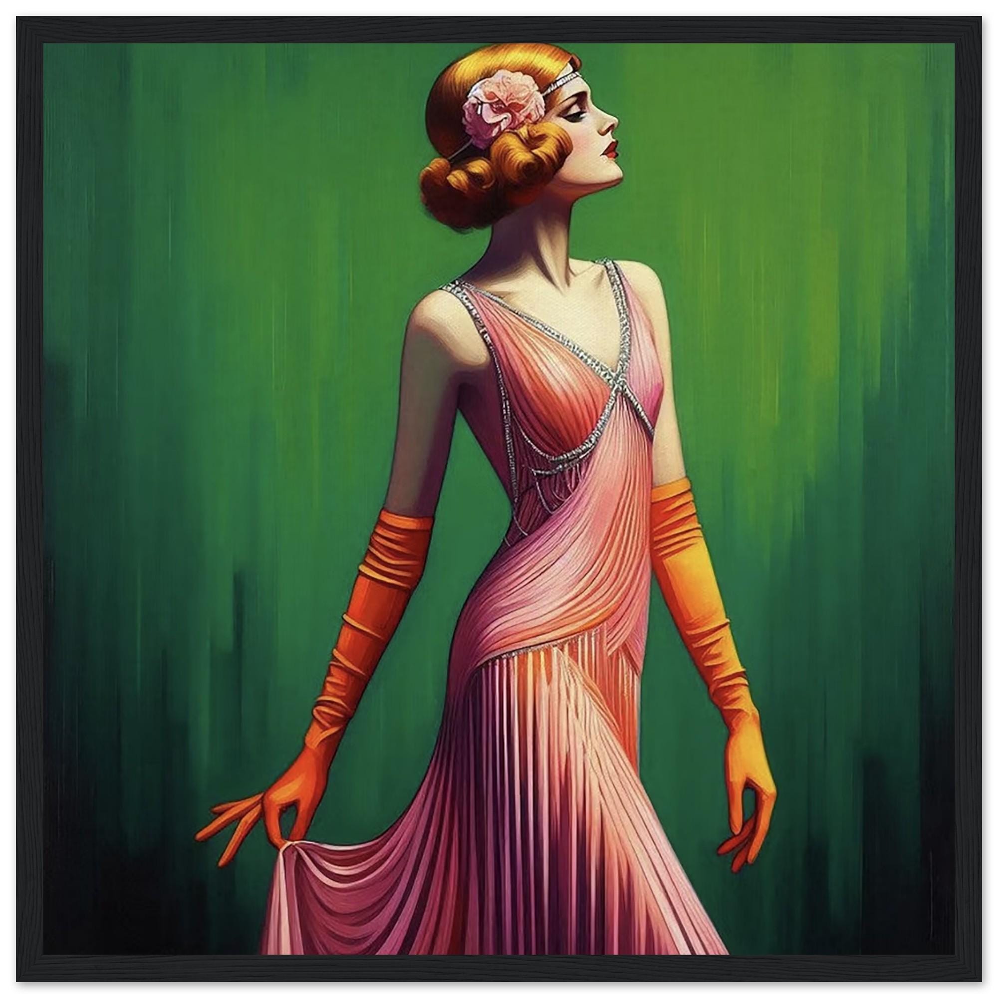Art Deco Flapper Girl Framed Poster, Minimalist Pink & Green Wall Art ...