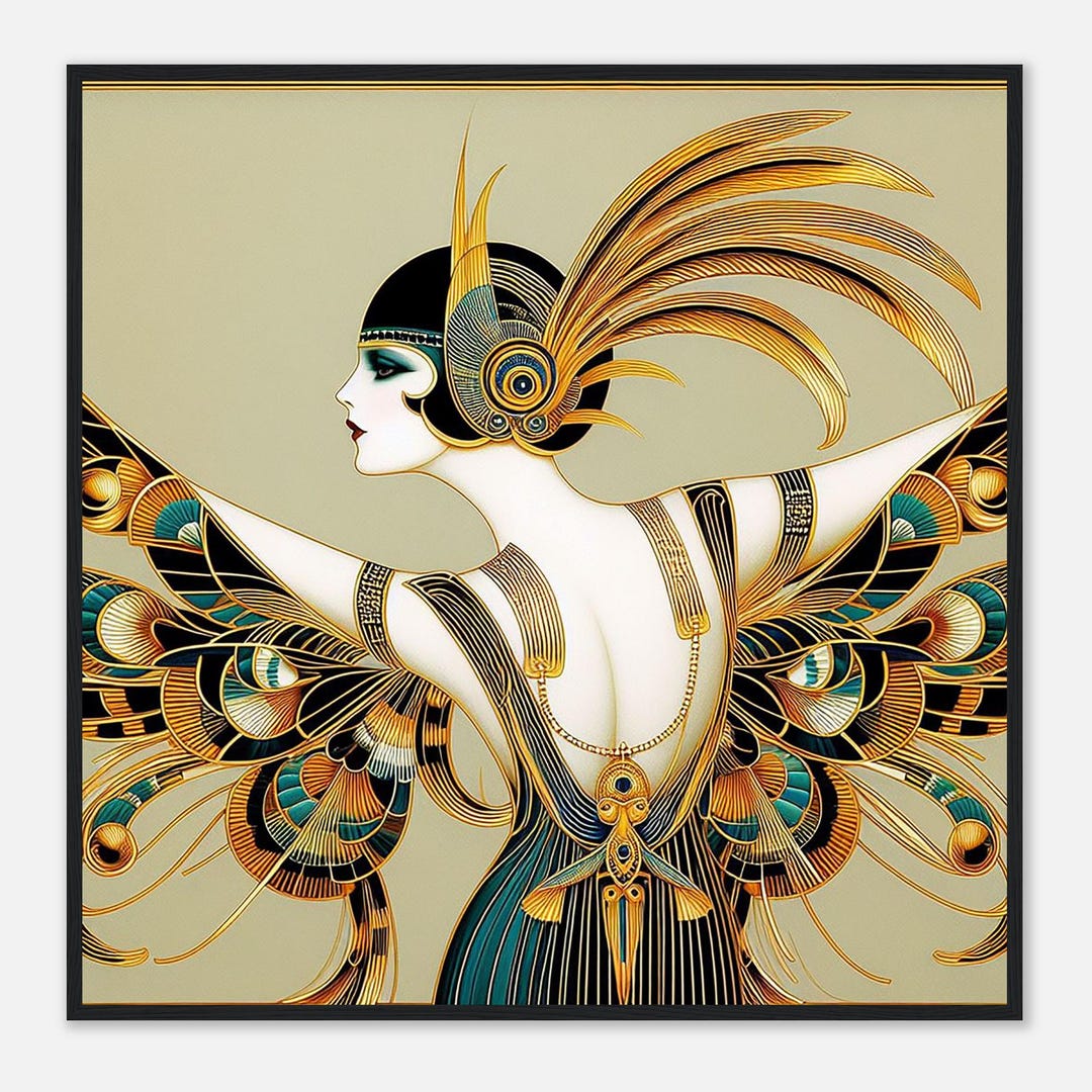 Art Deco Wall Art "wings" Classic Matte Paper Framed in Black Wood. - Etsy