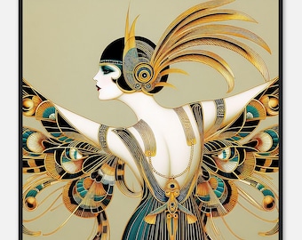 Art Deco Wall Art "Wings" Classic Matte Paper framed in black wood.