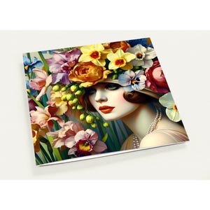 Paquete de 10 tarjetas Art Deco en blanco de 5,25" x 5,25" con sobres estándar (solo EE. UU. y CANADÁ) para su propio mensaje escrito a mano.