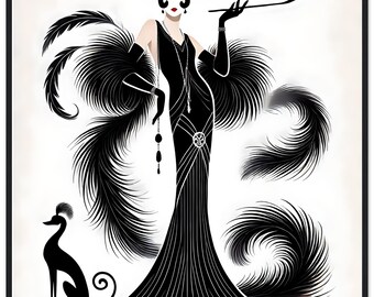 Art Deco Wall Art 'Hotter Mama' - Matte Paper Framed in Black Wood - Erte inspired Illustration Hollywood