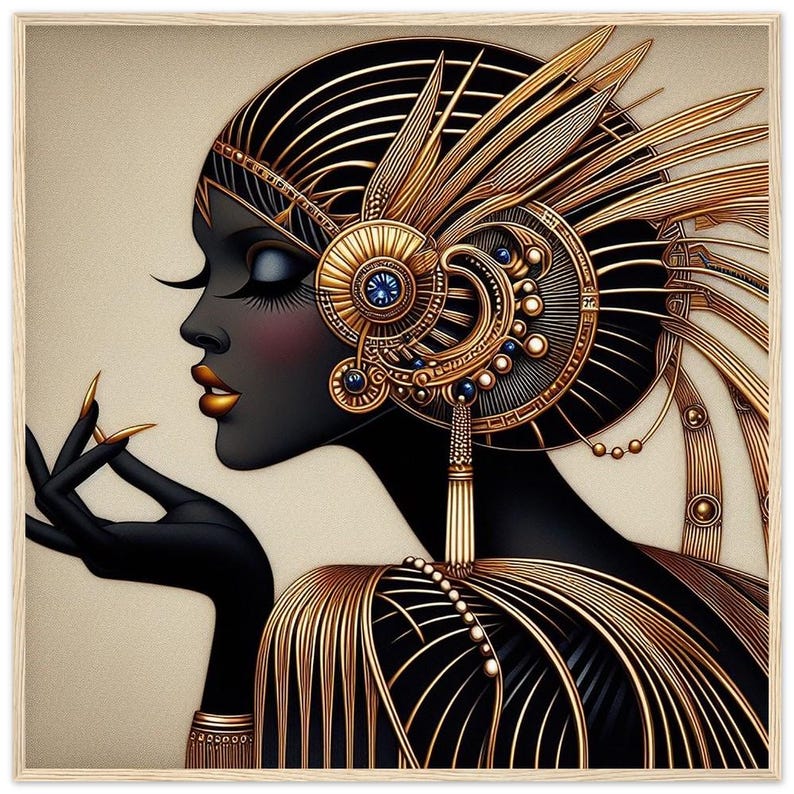 Art Deco Wall Art african Queen Printed on Premium Matte Paper Framed ...