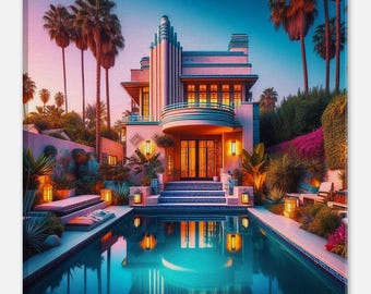 Art Deco "Pastel House" Canvas Print – Slim Wall Art