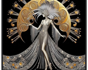 Art Deco Wall Art "Crown of Stars"  Matte Paper Framed in Black Wood
