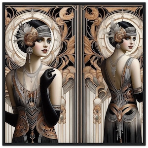 Art Deco Wall Art &quot;Seeing Double&quot; Printed on Premium Matte Paper Framed in Wood. Home decor for any room, office, or gift for Art Deco fan.
