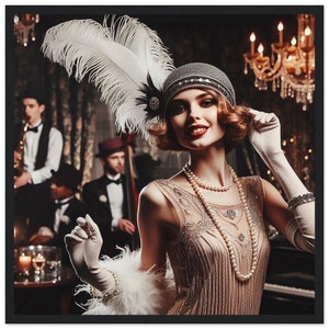 Art Deco &quot;Roaring 20s Lady Night Out&quot; Wooden Framed Print & Poster | art deco wall art | roaring twenties | roaring