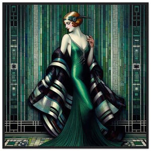 Art Deco Wall Art &quot;Taffeta, Darling&quot; Premium Matte Paper Wooden Framed Poster. Beautiful image of gown for your home or office, gift.