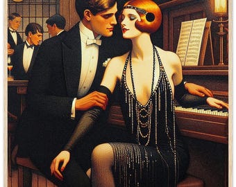 Art Deco "Duet" Print: Framed Vintage Style Wall Art