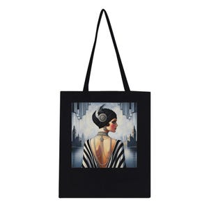 Tote Bag Art Deco &quot;Flapper in Black and White&quot; Printed on Classic Tote Bag. Gift for her. Birthday.