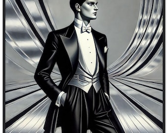Art Deco 'Sleek Tux Man' Framed Poster, Modern Wall Art
