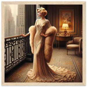 Quadro Art Déco "The Femme Fetale" stampato su carta opaca di alta qualità con cornice in legno.