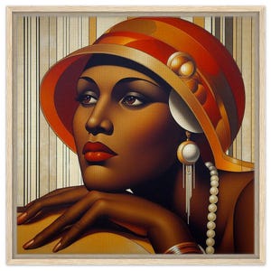 Art Deco Wall Art &#39;Splendid Sable&#39; - Framed Canvas with Custom Frame Colors. Gift, housewarming, birthday, gift for her.