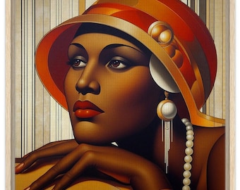 Art Deco Woman Framed Canvas – 'Splendid Sable' Wall Art, Custom Frame