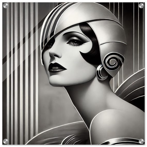 Acrylic Wall Art "Timeless Beauty" Vintage Hollywood Glamour, Art Deco, Elegant Flapper, Luxury, Roaring 20s
