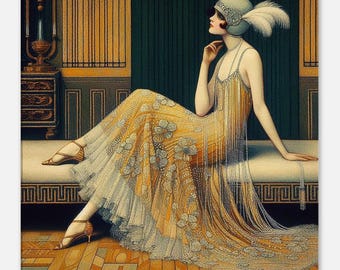Art Deco Flapper Canvas Print, 1920s Style Wall Art