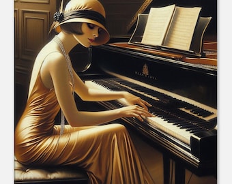 Impresión en lienzo Art Déco, "Jolie Pianiste"