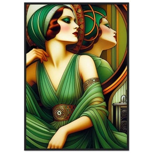 Quadro da parete Art Déco "Femme Elégante" stampato su carta opaca classica e incorniciato in legno. Splendida decorazione femminile, ideale per la casa, l'ufficio e come regalo.