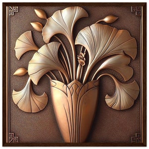 Art Deco Wall Art &quot;Art Deco Ginkgo Leaves&quot; printed on Classic Matte Paper Framed in Wood. (Not 3-D, not embossed, printed smooth and flat).
