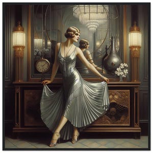 Art Deco Wall Art &quot;Maisonette Exquise&quot; Classic Matte Paper Framed in Black, Dark Brown or Natural Wood